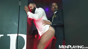 Bearded hunk Dani Robles rides Alexandro Cabrera bareback in suit
