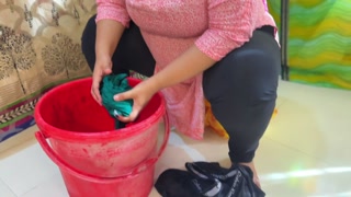 Egypt Hot Stepmom With Huge Boobs &amp; Ass Washing Clothes In Stepsons Bathroom &amp; She Want Anal Fuck