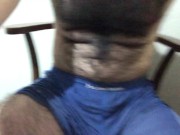 Long hairy men masturbation and cum on table