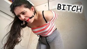 Bitchy Big Step-Sister Ball Gagged In Strappado Bondage (low res mp4)
