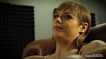 Sexy babe Rebecca gangbanged by five big cocks