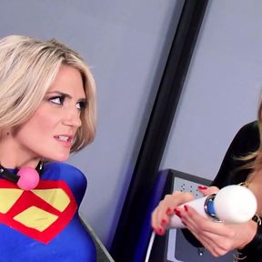 Stunning lesbo sluts trying out toys in cosplay action