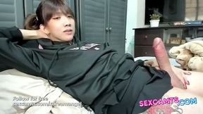 Asian Trans Black Hoodie Bed Hand Play