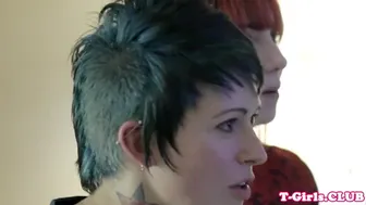 Redhead babe strapon fucks tattooed transgirl ass