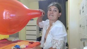 Blow to Pop Big Red Baloon with Nipples Out