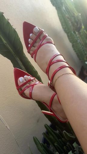 Slow-Mo of My beautiful white toe nails and red heels