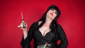 Elvira Gives You a Penectomy After Letting You Stroke to Her Big Tits Quickly