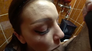 Blowjob with ending in staff restroom