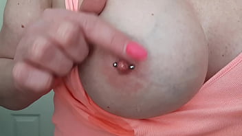 Spitting on my Big Tits and Pierced Nipples