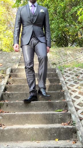 Public Outdoor Masturbation in a Shiny Suit