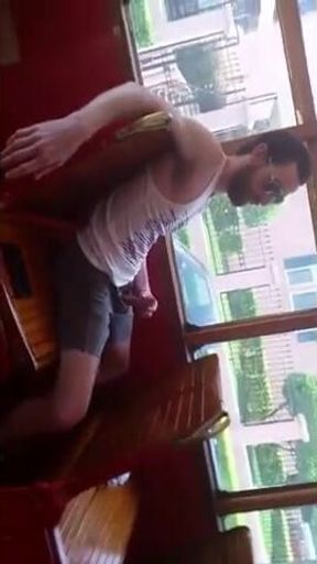 Str8 Big Cock Guy Strokes in Bus