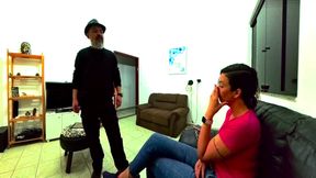 Cuckold watches the debt collector fuck his wife. Cuckold POV.