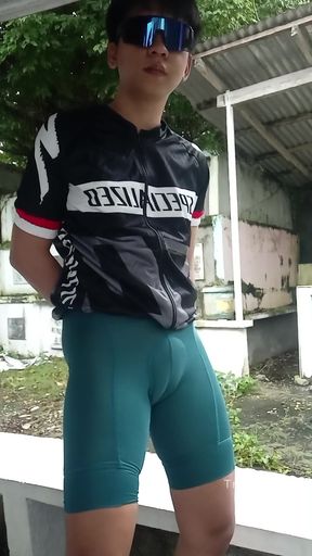 Handsome Asian Cyclist - Rainy Weather
