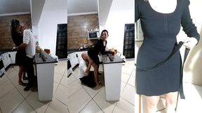 she had anal sex with the bartender hidden in the pantry.