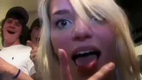 Hot Brunette College Chicks Lesbian Fucking in front of college crowd