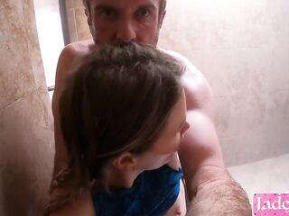 Amateur hawt blond girlfriend oral sex and facial in Sauna