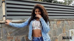 Curly brunette latina bitch sucks my dick and fucks hard in cowgirl