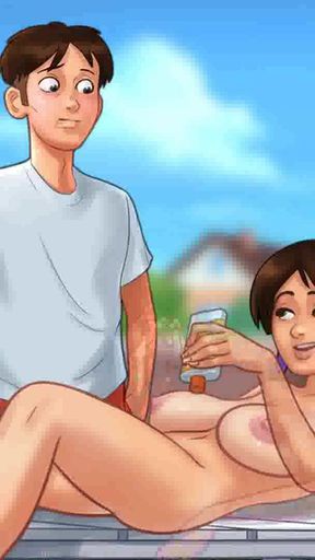 Captivating moment from &quot;Summertime Saga: Cougar MILF Seduces Younger Guy In Her Backyard - Ep108&quot;