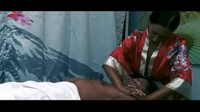 Sexy busty masseur gives oiled erotic massage for Nick Moreno and happy end with passionate sex