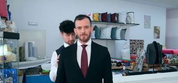 magnificent hunk Franky Fox pays a suit tailor in raw