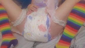 Solo Diapering and Wand Orgasms in Lingerie