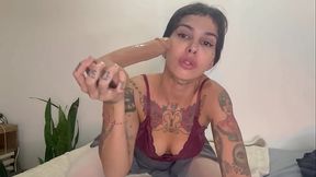 FREE Sloppy deepthroat with tears, ALL THE WAY inside