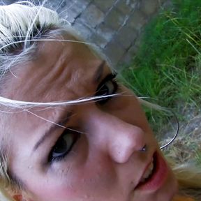 Blond slut fucking and facial in forest