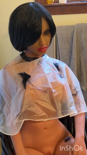 Chopping down the forest ebony doll short haircut at home
