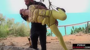 Public whore suspension bondage exposed with buttplug in ass