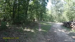 Stepfather and stepson tag team girl lost in woods