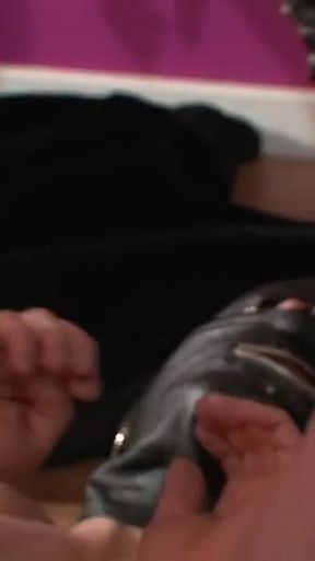 Dominating girl spanks the masked guy