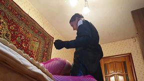 Russian goddess Anastasia dominates and pegs man in dog mask