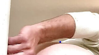 Gaping, bubble butt, bubble – POV close up film of amateur white gay masturbating with dildo