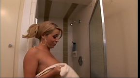 C-cup blonde babe fucks herself with dildo while smoking cigarette