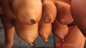 A sexy cuffed brunette with many boobs gets fucked hard by a big black cock