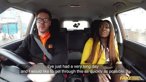 Ebony beauty takes gigantic black cock in a car