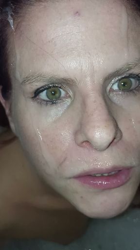Jade in the bathroom sucks cum on my face