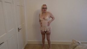 Sexy striptease in Tan stockings