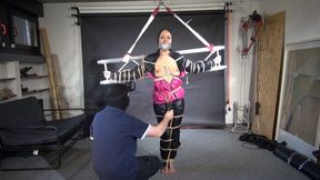 Alice, bound, gagged and vibed in shiny nylon clothes
