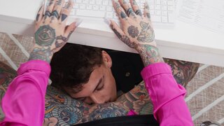 Tattooed Slut In The Office Fucks The Employee On The Desk