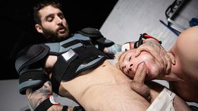 Cruel round of hardcore anal with two hunks