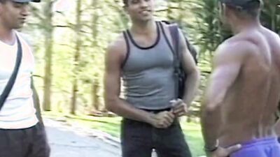 Athletic Latinos have a dick sucking oral foreplay before a spitroasting threesome