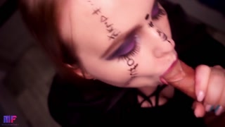 Sloppy blowjob from stepsister on Halloween
