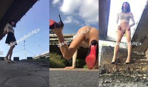 Red Sole Sissy Gushes Piss Flood on Road Whore Exposed
