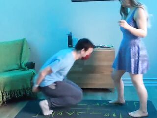 Tying up his Hands to Bust his Balls - Amateur Ballbusting Pair Kicks Knees