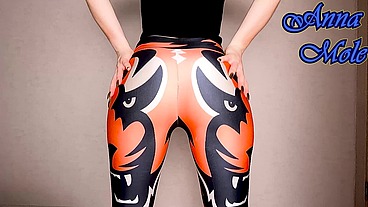 Spandex PAWG in leggings spanks his ass