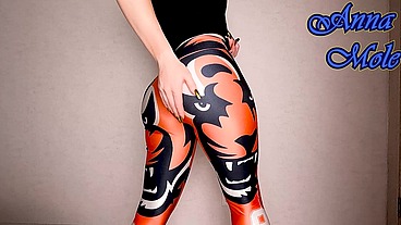 Spandex PAWG in leggings spanks his ass