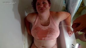 Cumshot and Golden Shower Panty Wetting Piss Play in the Tub!