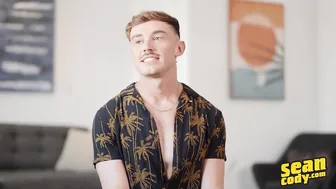 Phoenix strips naked and jerks his long curved cock until he cums on the bed