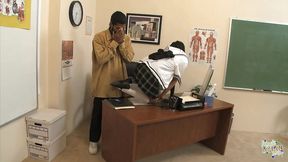 Black Teacher Fucks Brunette Beauty After Slurping on Big Black Cock